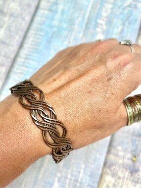 Handwoven copper Twist boho bangle Bracelet w Gypsy hippy enchanting vibe